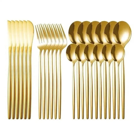 Faqueiro 24 Peças em Aço Inoxidável Dourado