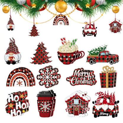 Enfeites de Natal Retrô em Madeira – Kit com 24 Peças