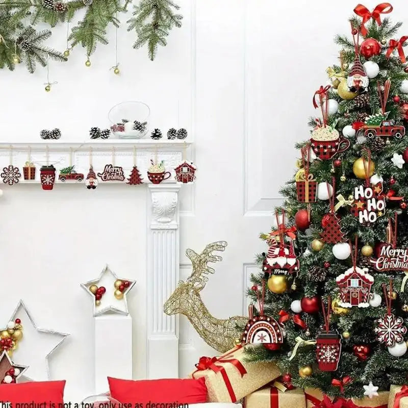 Enfeites de Natal Retrô em Madeira – Kit com 24 Peças