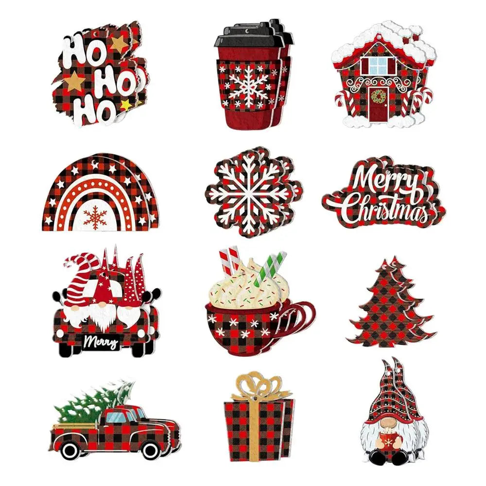 Enfeites de Natal Retrô em Madeira – Kit com 24 Peças