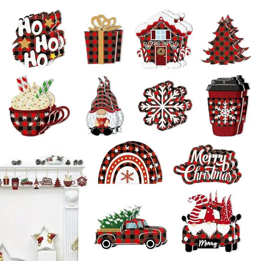 Enfeites de Natal Retrô em Madeira – Kit com 24 Peças