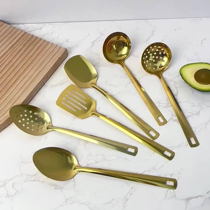 Conjunto de Utensílios Dourados em Aço Inox – Estilo Coreano (6 Peças)